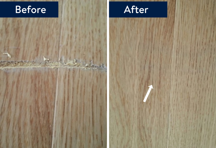 Reparación de arañazos en un suelo de madera: antes y después